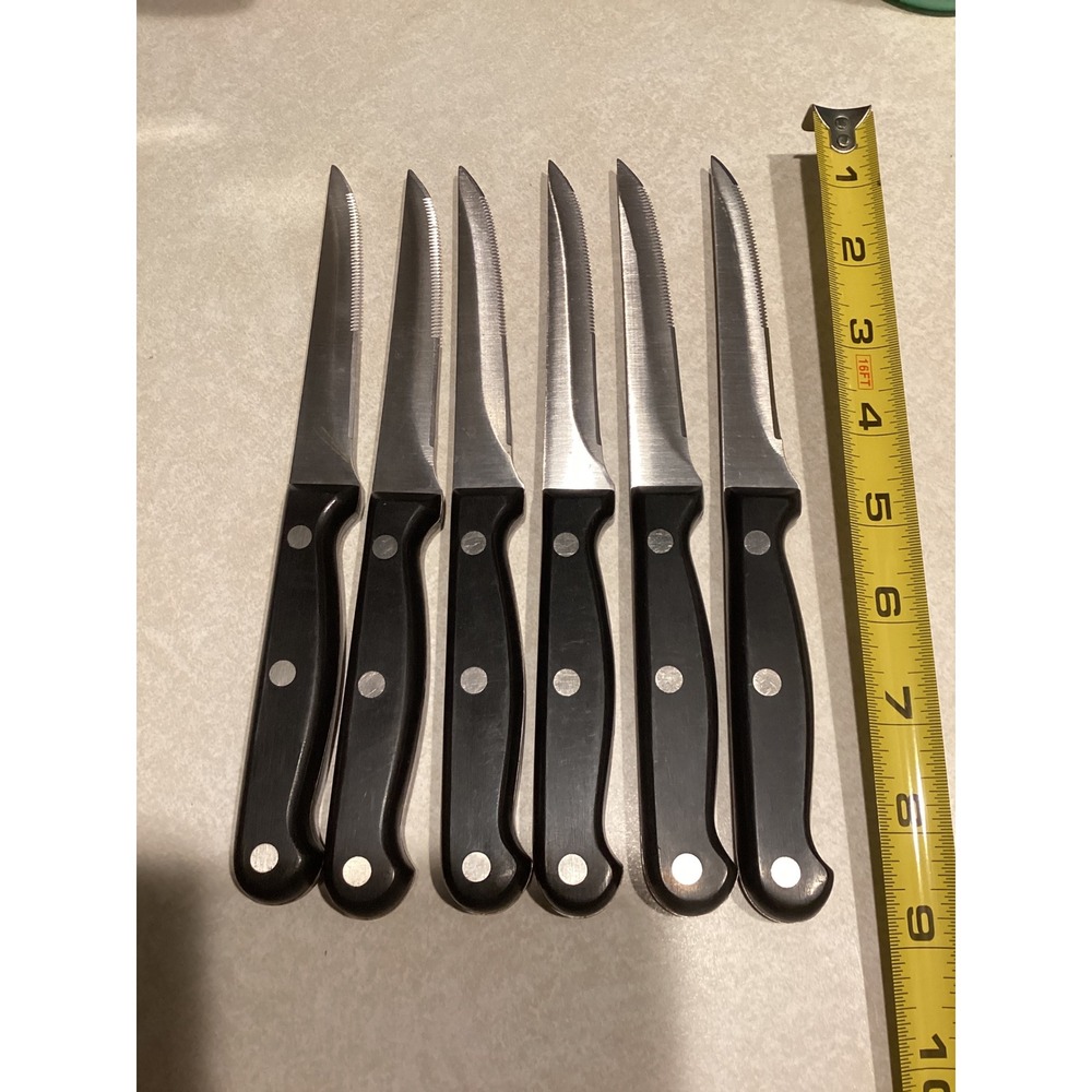 Calphalon 6 Piece Steak Knife Set Serrated Stainless Steel Triple Rivet Black - Picture 4 of 4